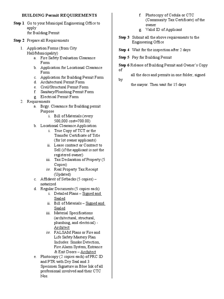 Building Permit Requirements PDF