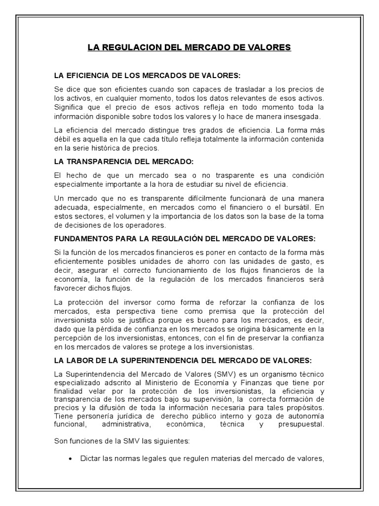 Regulación y Eficiencia del Mercado de Valores | PDF | Bolsa de Valores ...