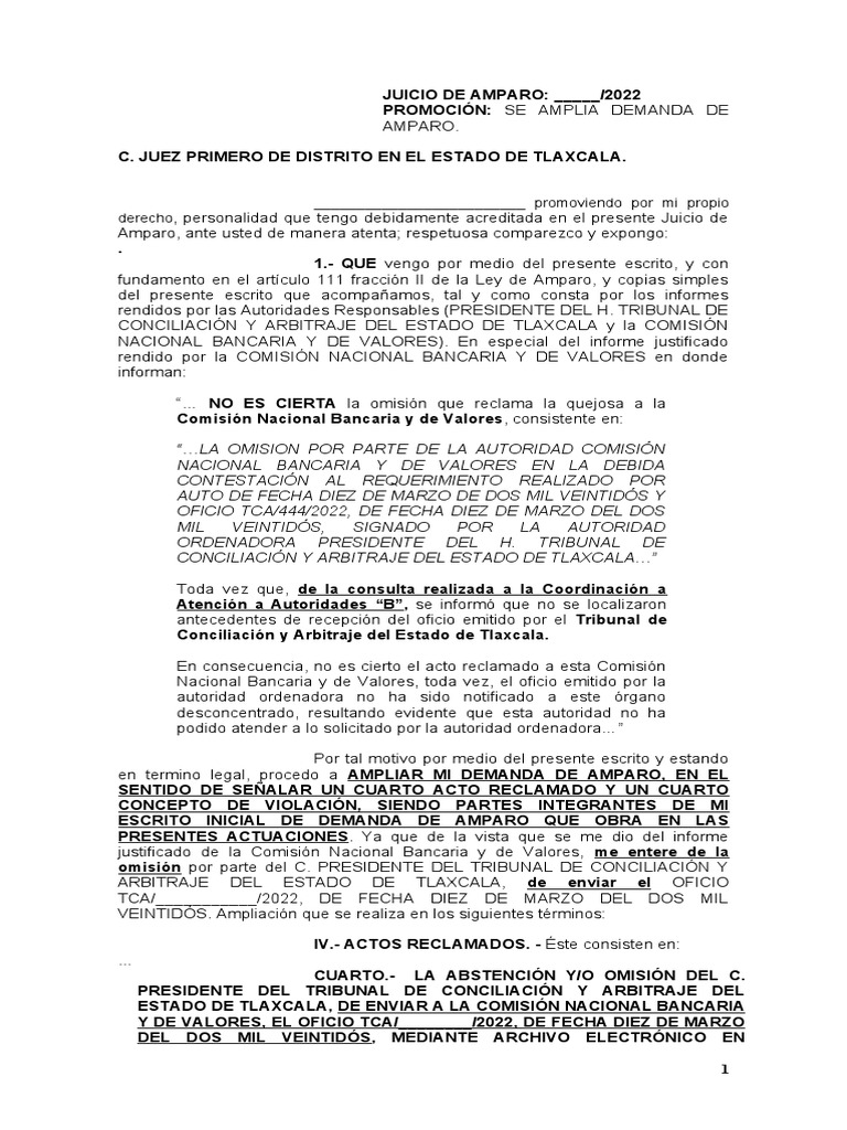 Ampliación de Demanda de Amparo 2022 | PDF | Caso de ley | Demanda judicial