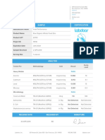 Sample Certification: Manufacturer Name Product Name Product LOT Project ID Expiration Date Sample Received Serving Size