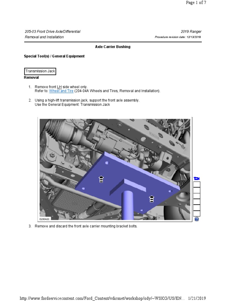 20503 Front Drive Axle and Differential Removal and Installation Axle Carrier Bushing