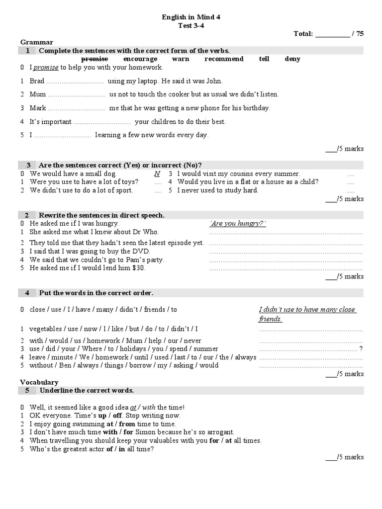 English in Mind 4 Test 3-4 | PDF