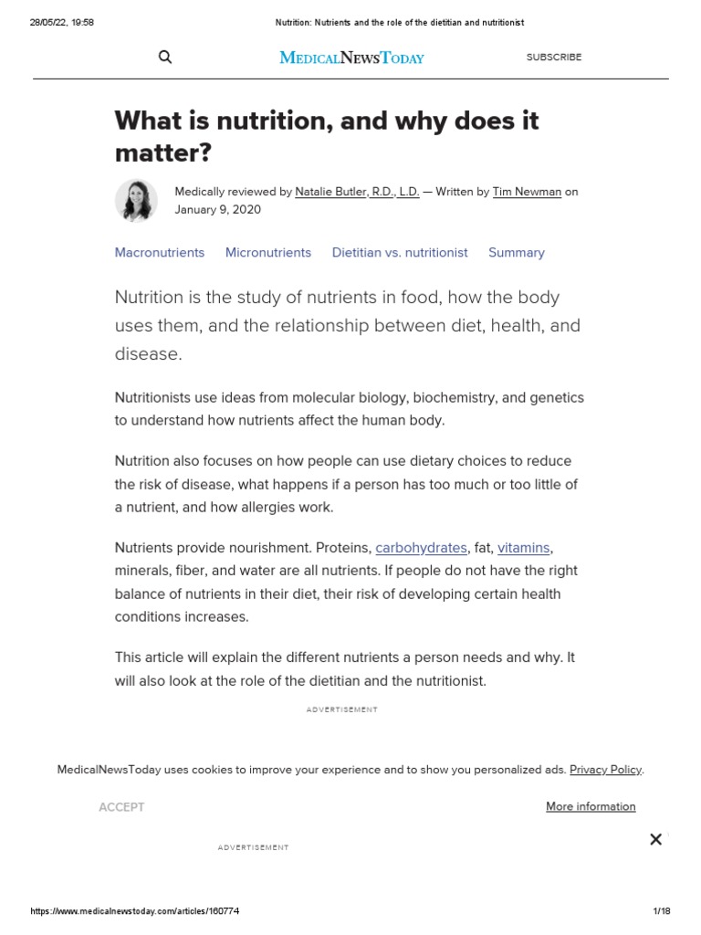 NUTRITION NUTRIENTS AND THE ROLE OF THE DIETITIAN AND NUTRITIONIST intelligence overview