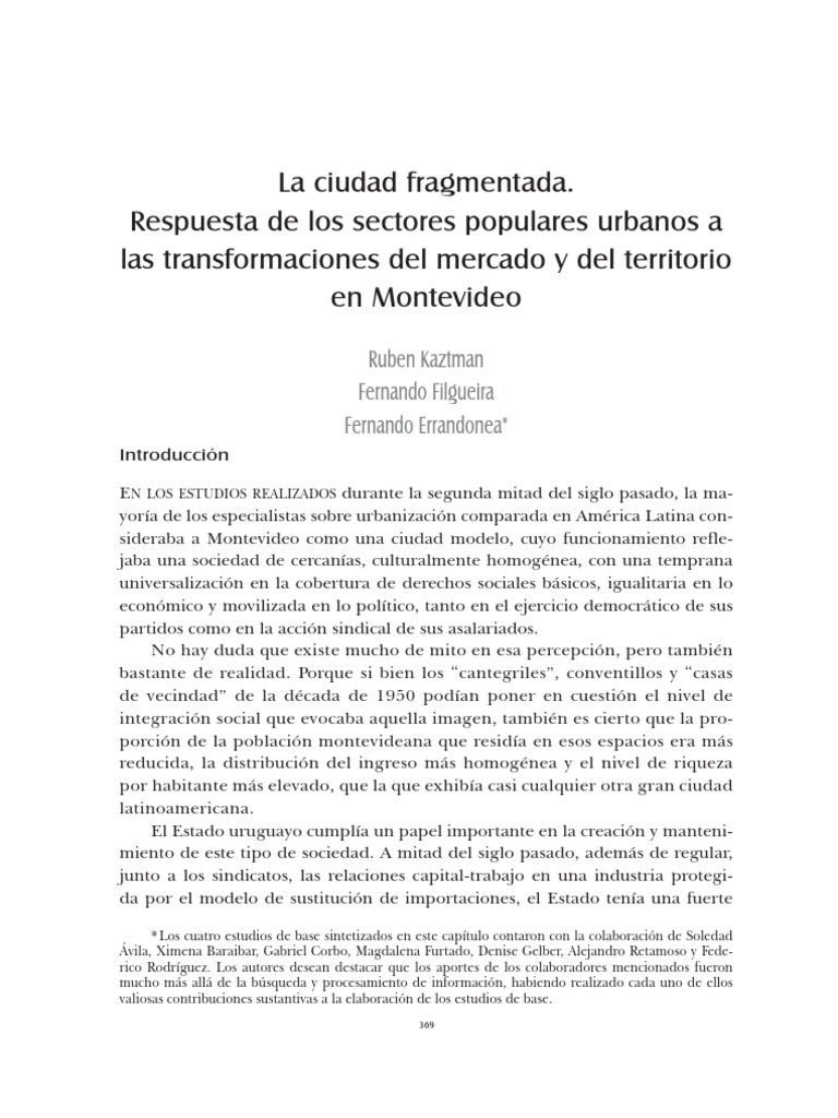 La Ciudad Fragmentada Respuesta de Los S | PDF | Desempleo | Capitalismo