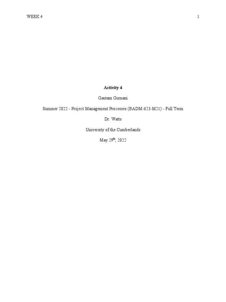Week 4 1: Activity 4 | PDF | Project Management | Evaluation
