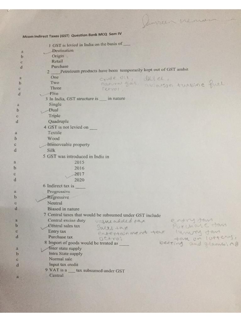Gst Mcq Pdf