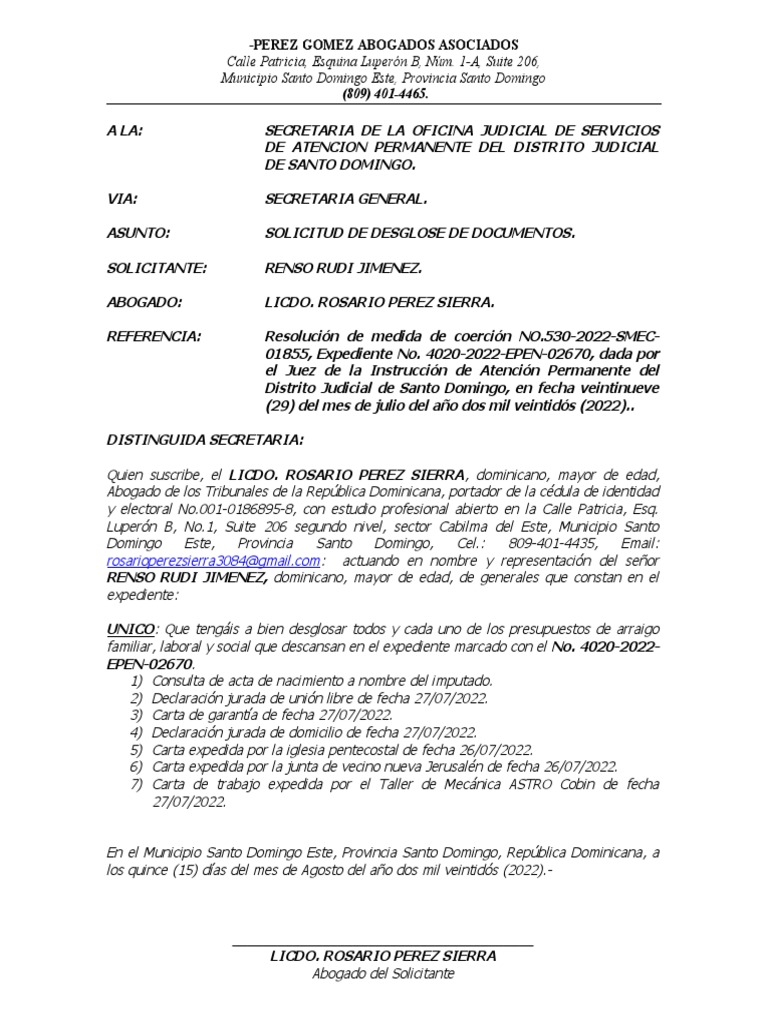 Desglose de Documentos Renso Ruddy | PDF | República Dominicana | Justicia