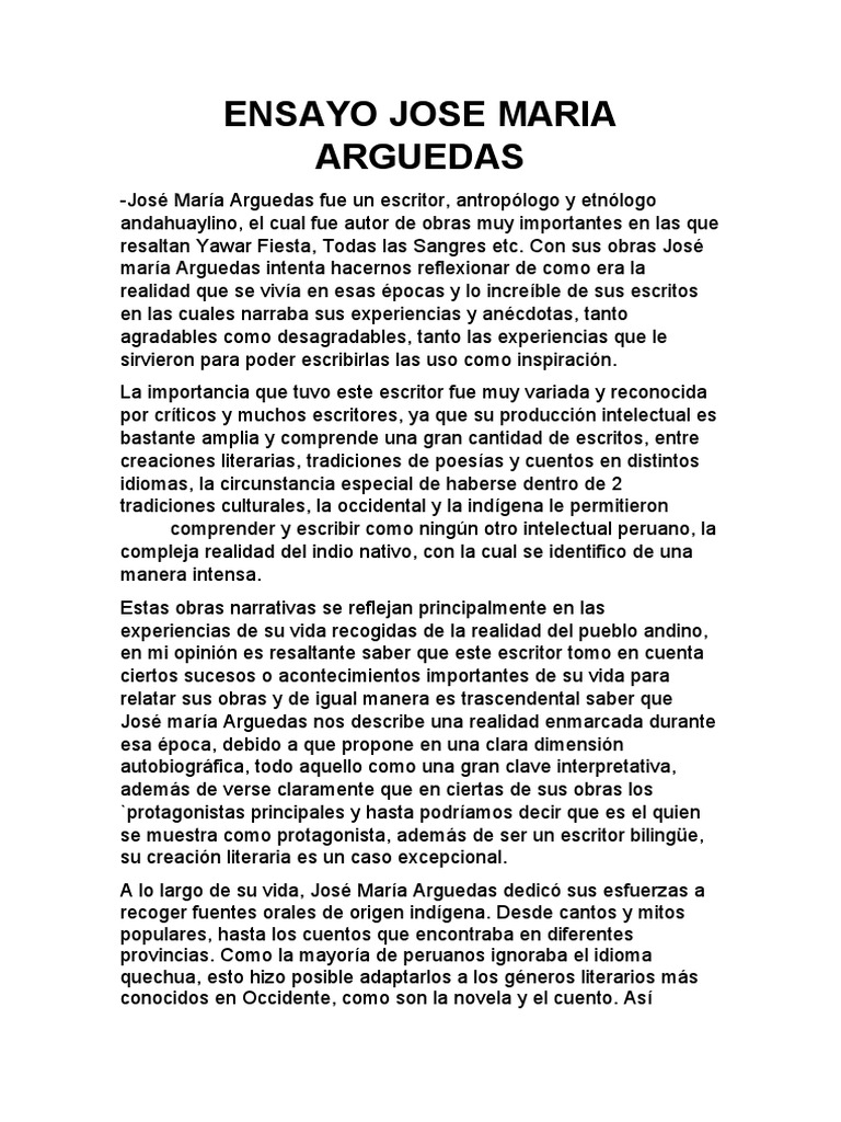 Ensayo Jose Maria Arguedas | PDF | Escritores