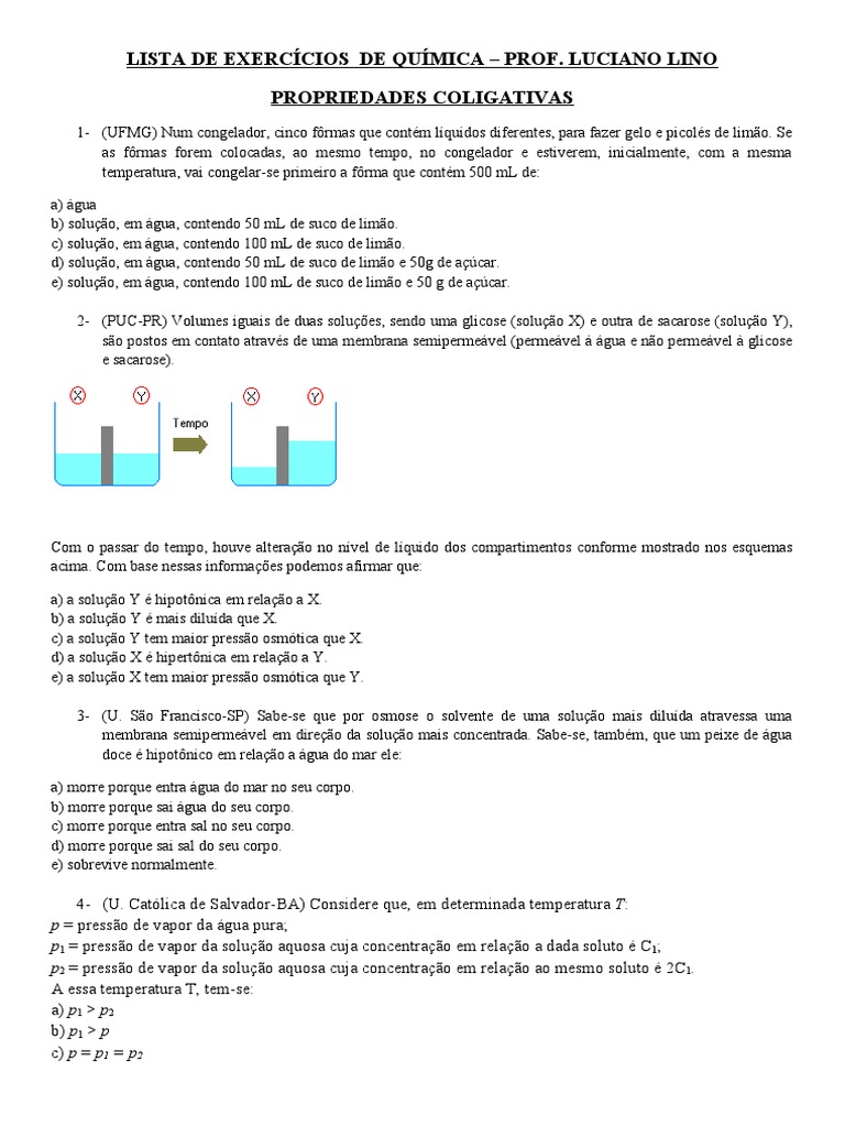 Propriedades Coligativas - 2022 | PDF | Osmose | Pressão