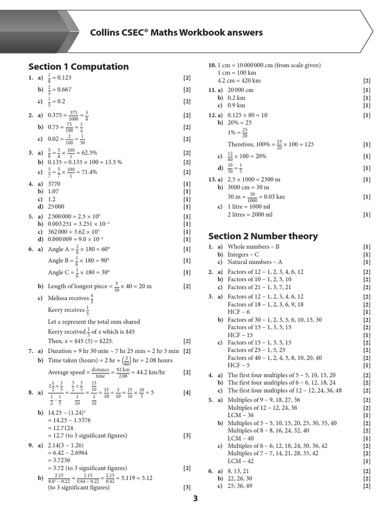 CSEC Maths Workbook Answers | PDF | Area | Mathematics