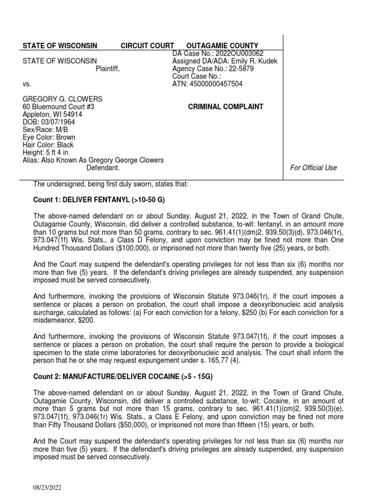 Gregory clowers criminal complaint pdf united states federal