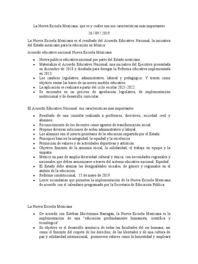 La Nueva Escuela Mexicana Pdf México