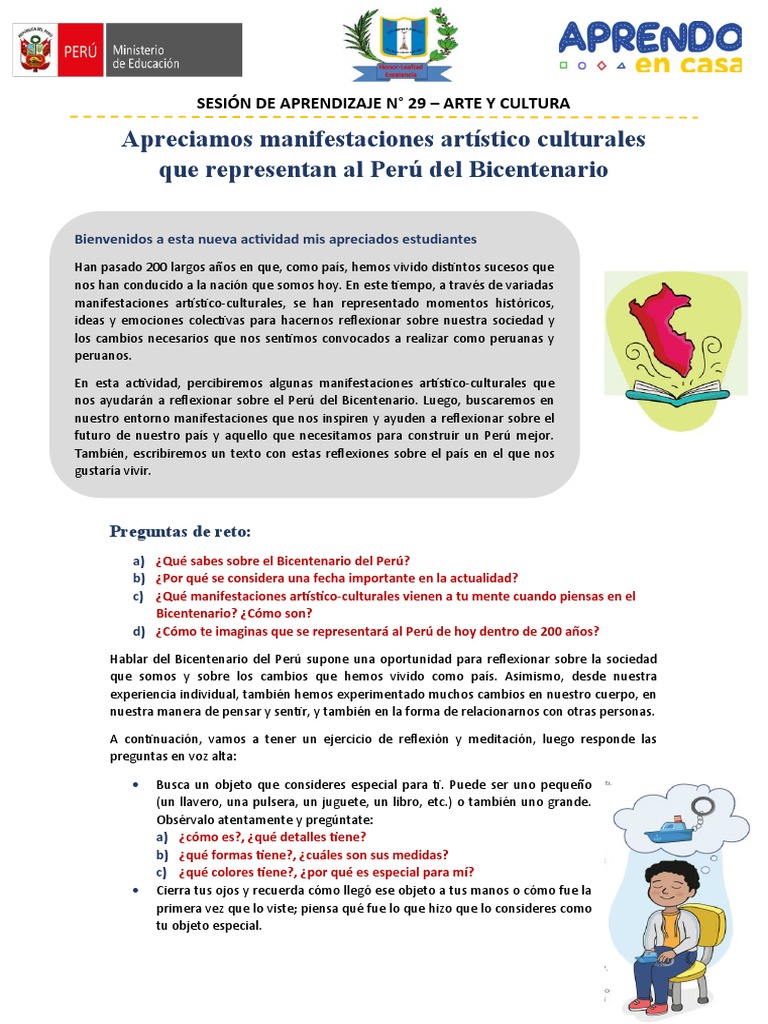 Sesión de Aprendizaje #29 Arte y Cultura | Descargar gratis PDF | Perú ...