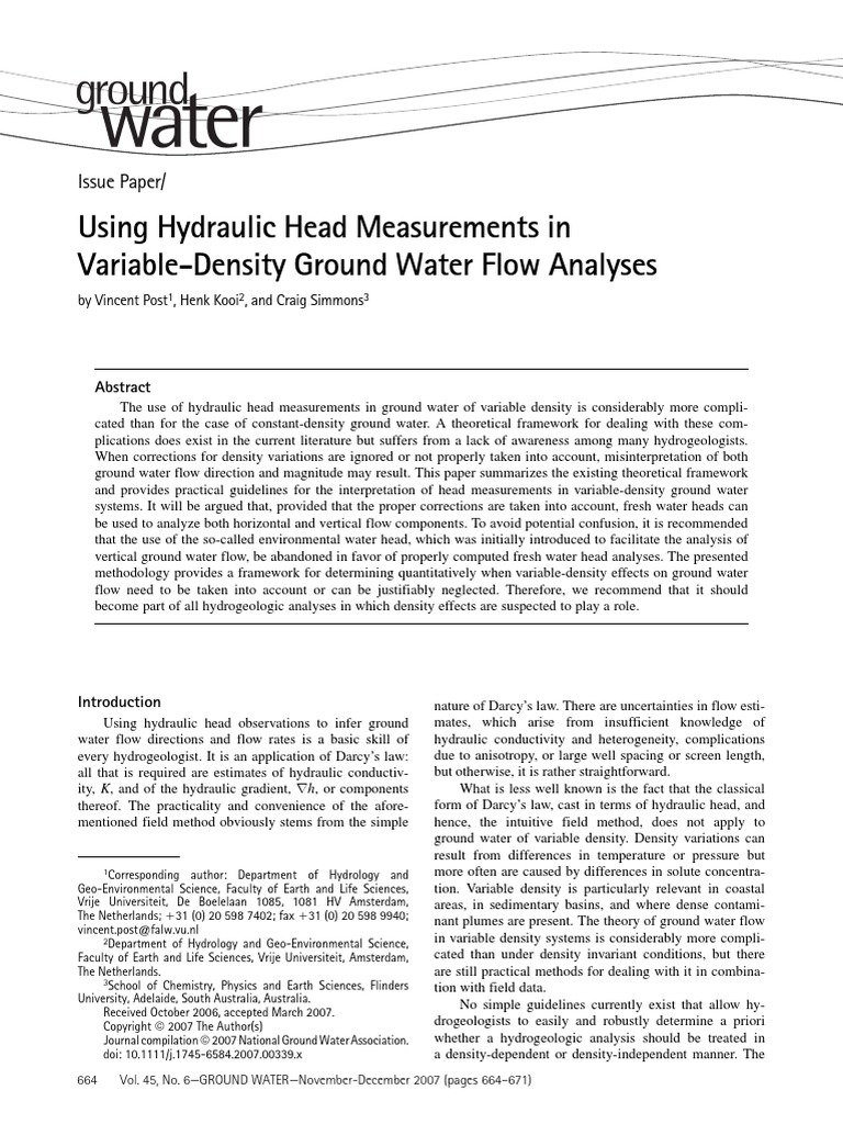 Using Hydraulic Head Measurements in VariableDensity Ground Water Flow