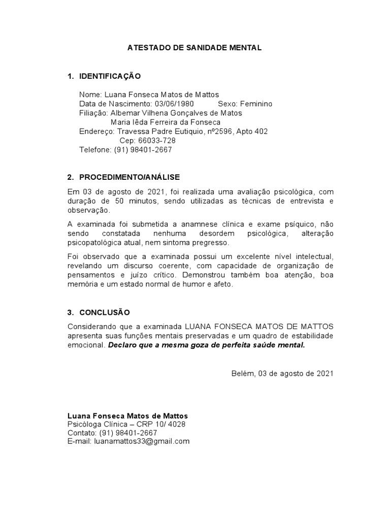 Atestado de Sanidade Mental | PDF
