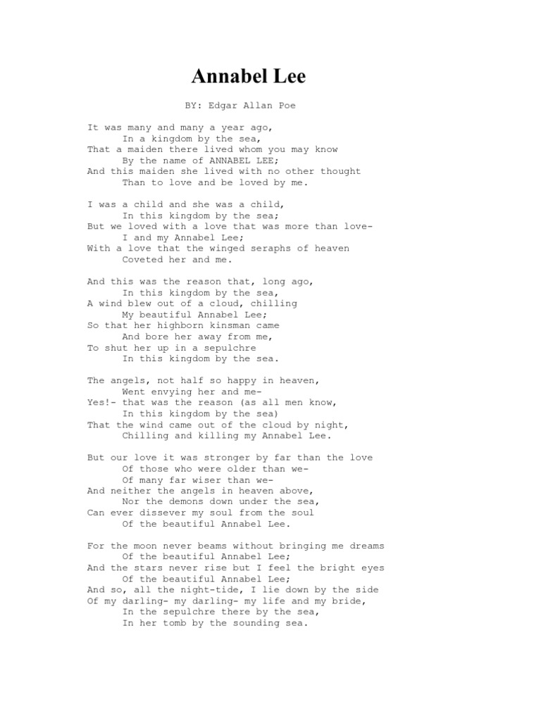 Annabel Lee PDF Edgar Allan Poe Slavery