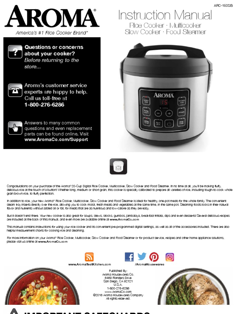 ARC150SB Flash Rice Instruction Manual PDF Slow Cooker Rice