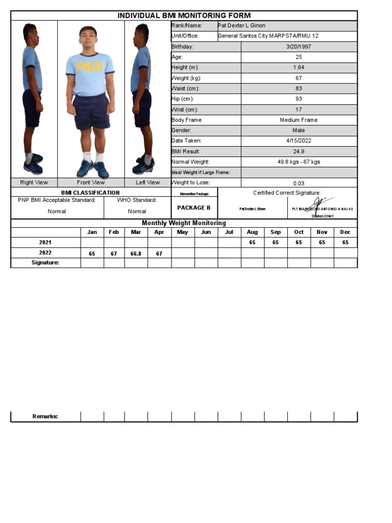 Updated BMI Monitoring of Pat Dexter L Ginon 1 | PDF | Body Mass Index ...