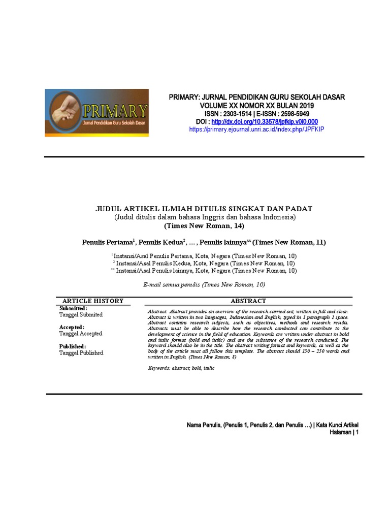 Template Jurnal Pendidikan Guru SD | PDF | Seni & Disiplin Bahasa