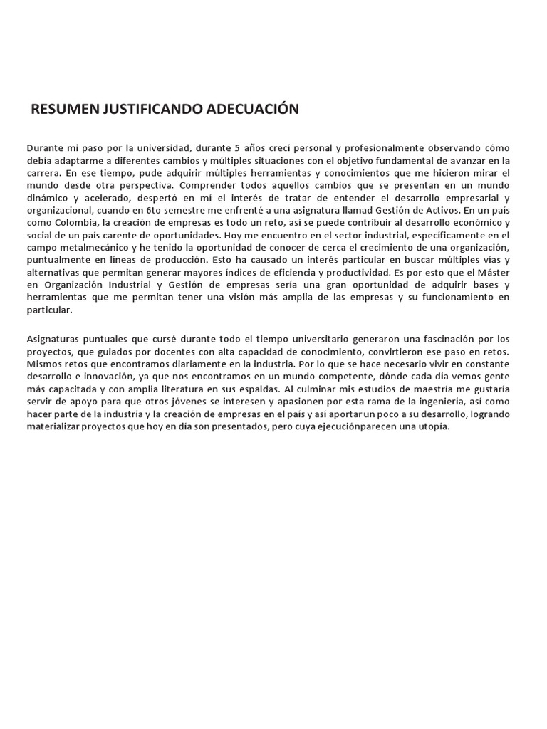 Resumen Justificando Adecuacion | PDF
