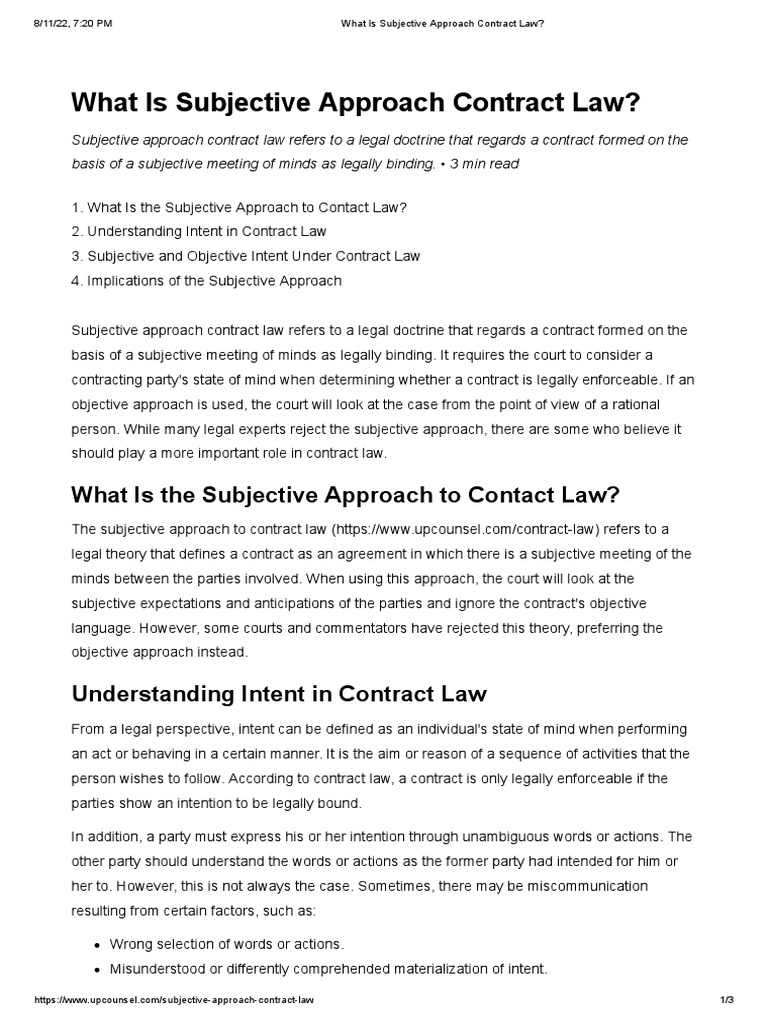 Subjective Approach in Contract Law | PDF | Intention | Mind