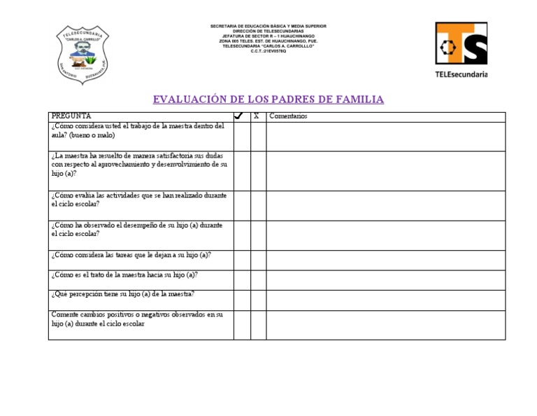 Evaluación de Padres en Telesecundaria | PDF