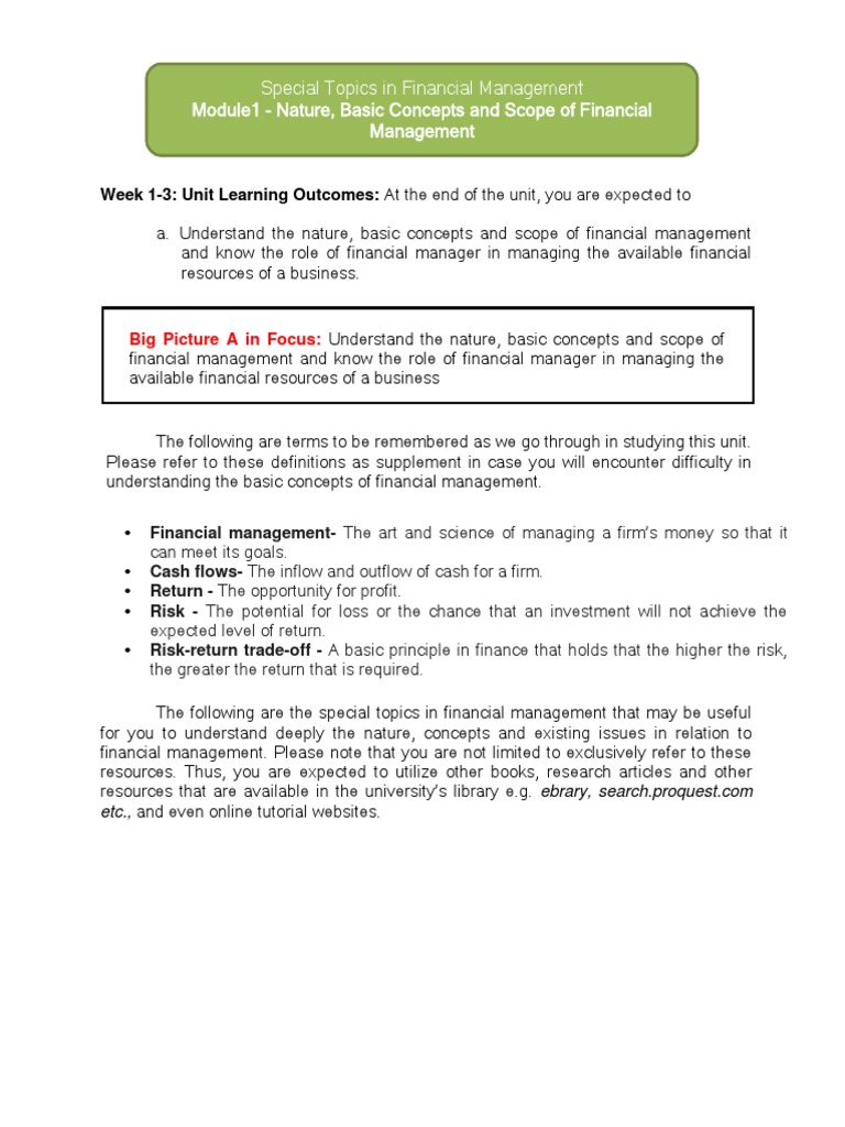 Module 1 - Nature, Basic Concepts and Scope of Financial Management ...