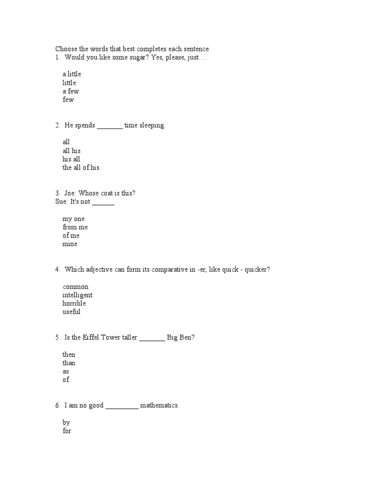 Sentence Completion Exercises | PDF