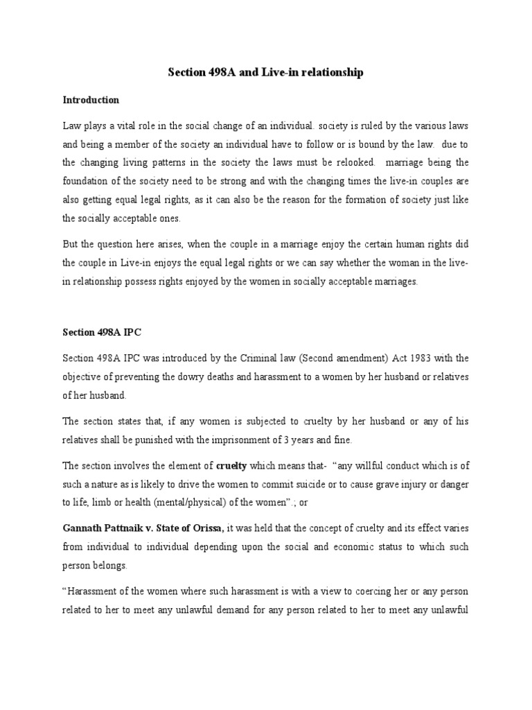 Section 498A IPC and Live-in Rights | PDF | Marriage | Public Law