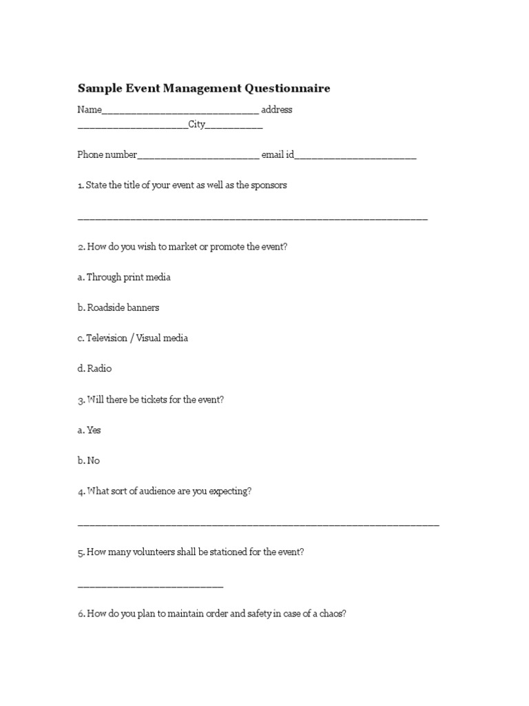 Sample Event Management Questionnaire | PDF | Public Sphere | Business