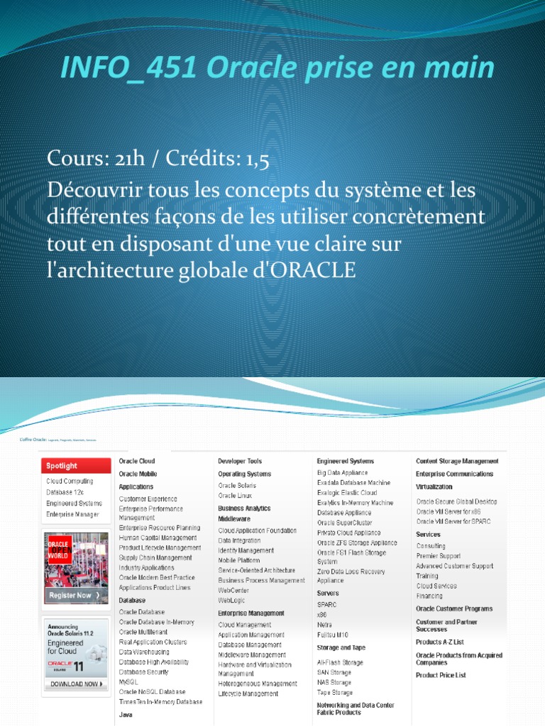 INFO - 451 Oracle Prise en Main | PDF | Base de données Oracle | Bases ...