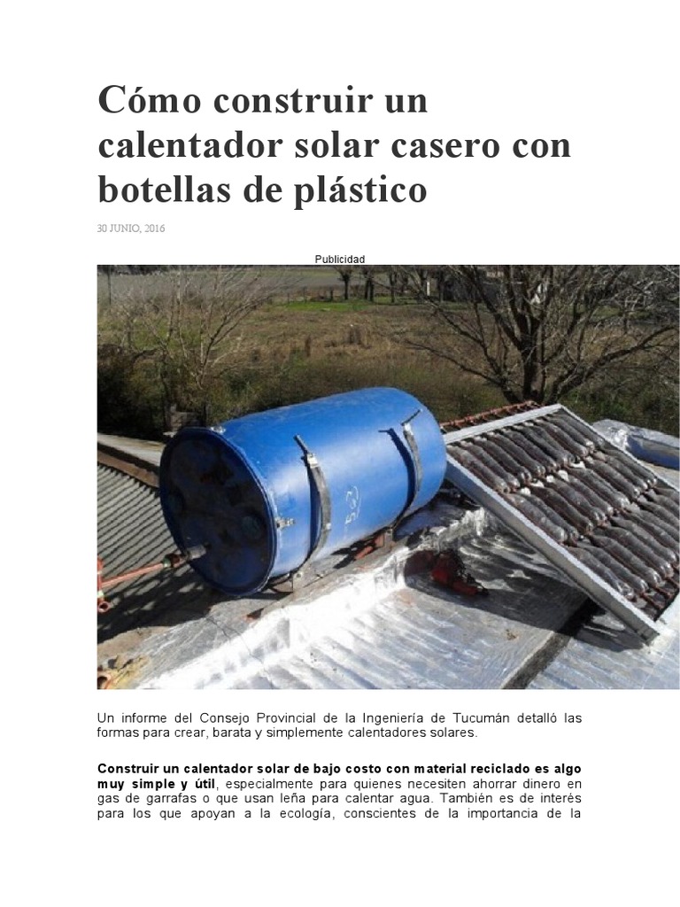 Cómo Construir Un Calentador Solar Casero Con Botellas | PDF Agua | El plastico