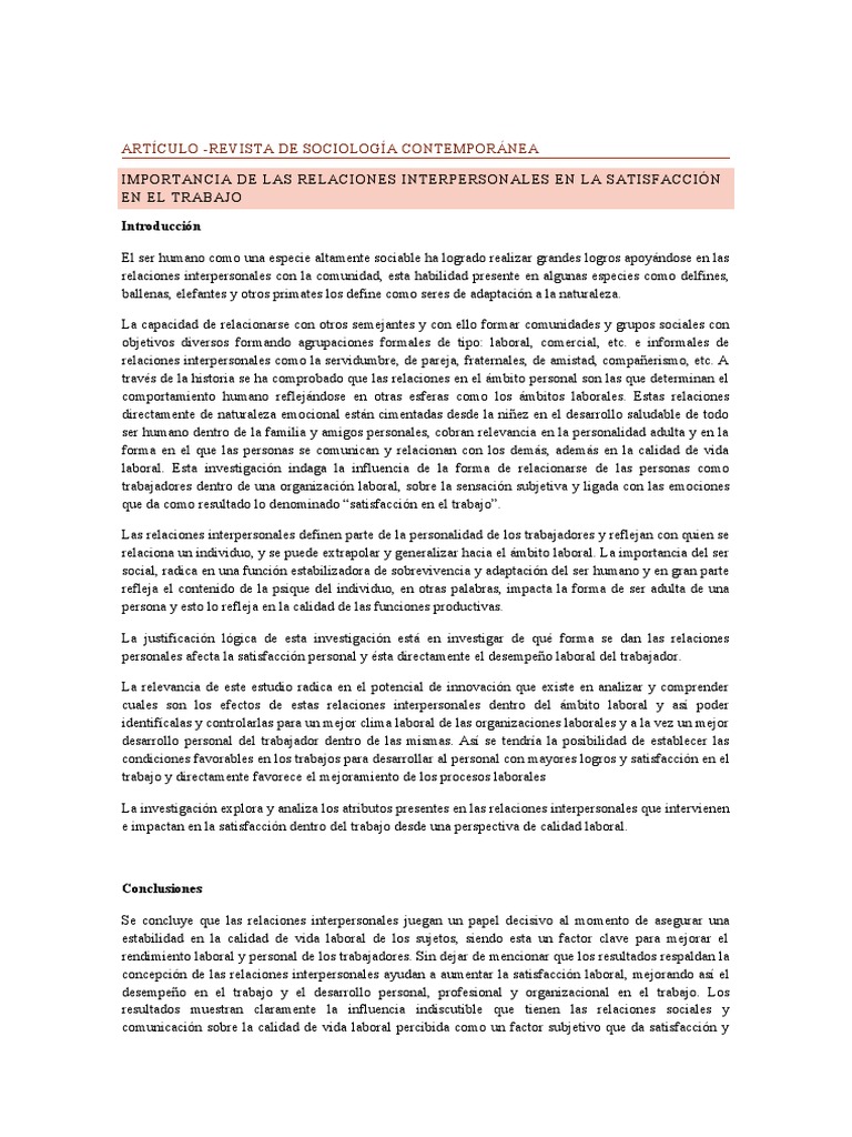 Artículo2 - Importancia de Las Relaciones Interpersonales en El ...