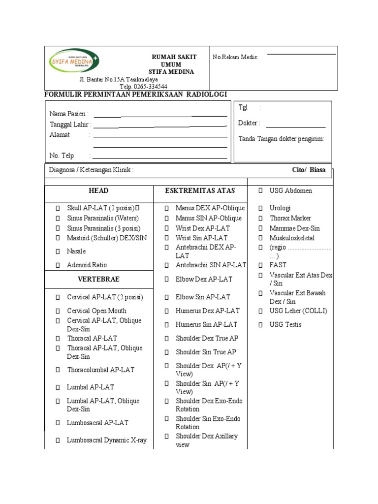 Formulir Permintaan Radiologi RS Syifa | PDF | Shoulder | Joints