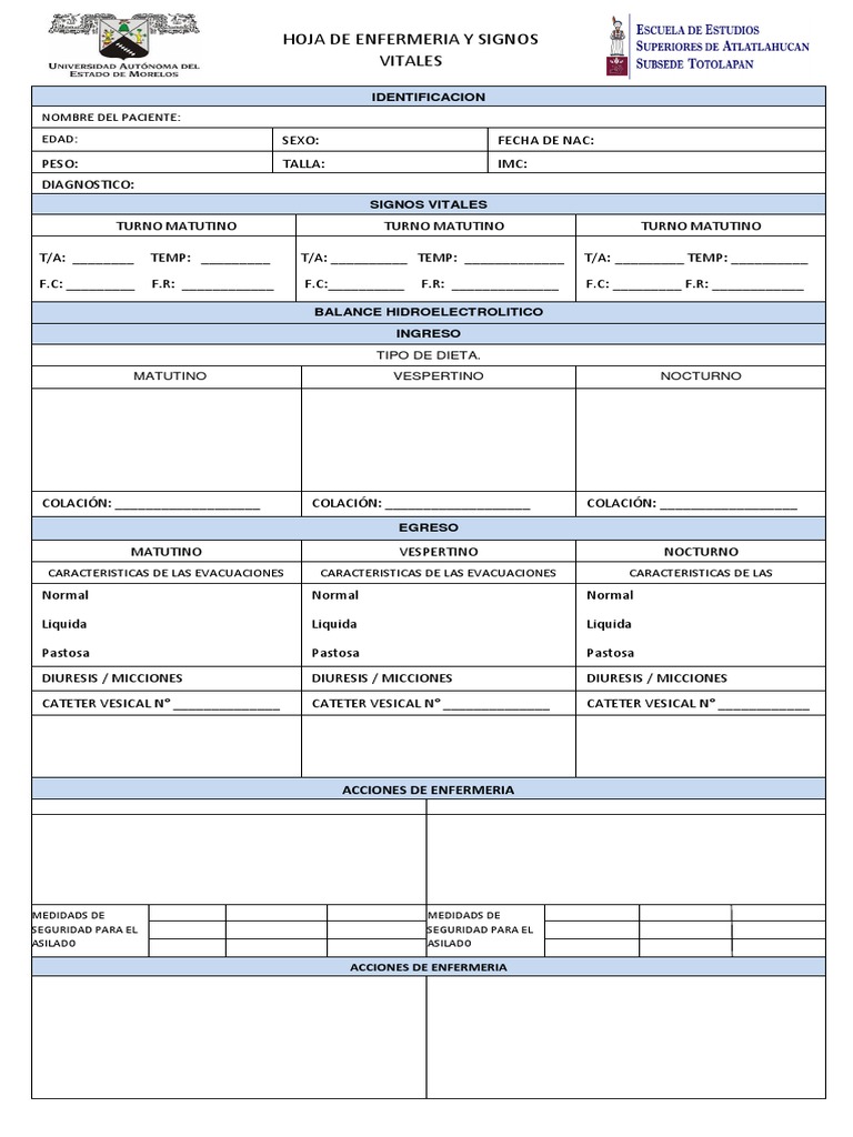Formato de Signos Vitales en Enfermería | PDF | Medicina CLINICA ...