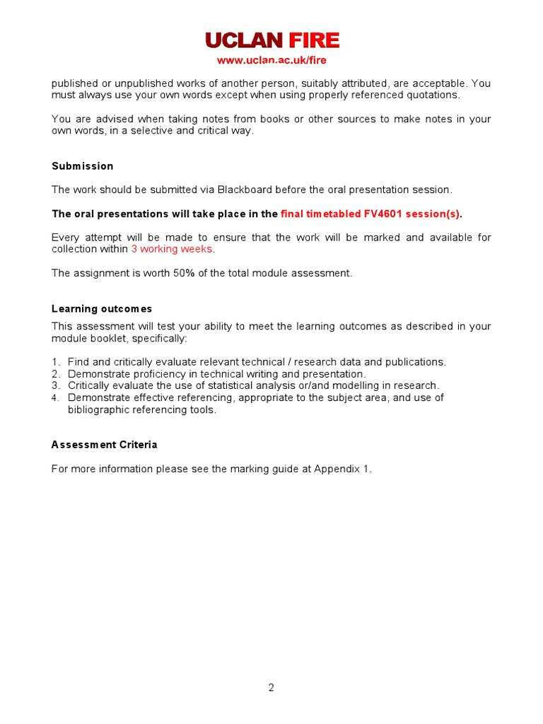 UCLAN Fire Module Assessment Guide | PDF | Art | Science & Mathematics
