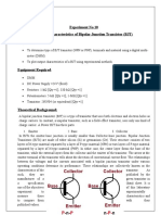 Experiment No 10 Verifying Characteristics of Bipolar Junction Transistor (BJT) Objective