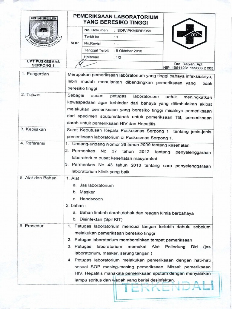 Prosedur Aman Pemeriksaan Laboratorium Risiko Tinggi | PDF ...