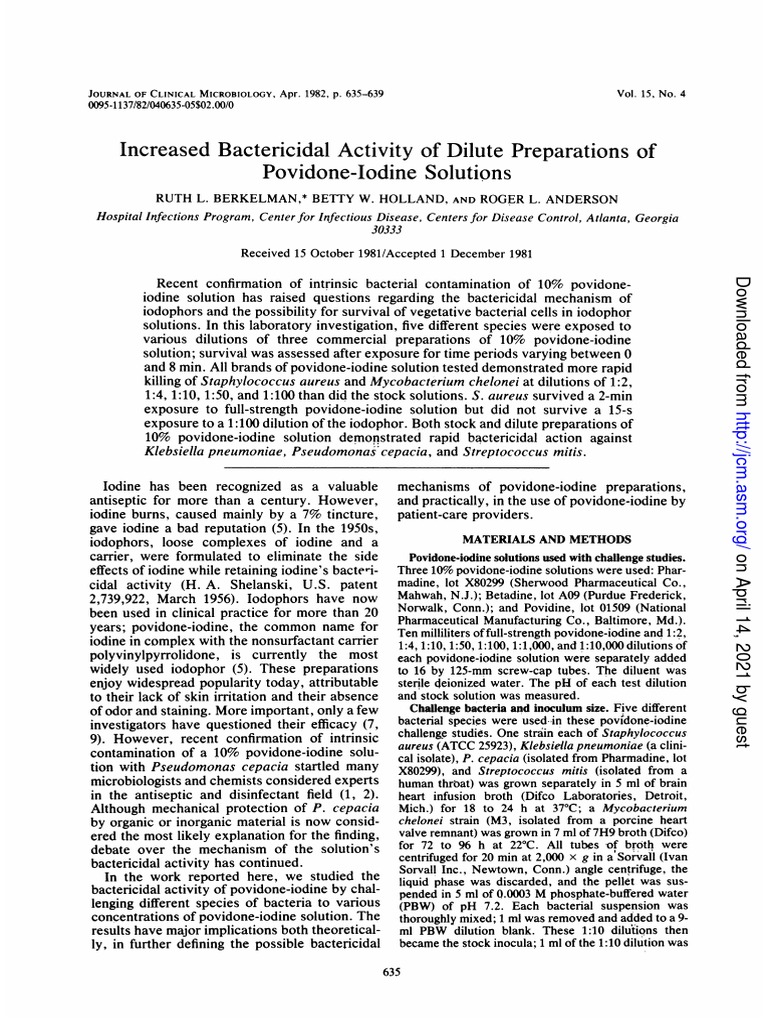 Increased Bactericidal Activity of Dilute Preparations of Povidone