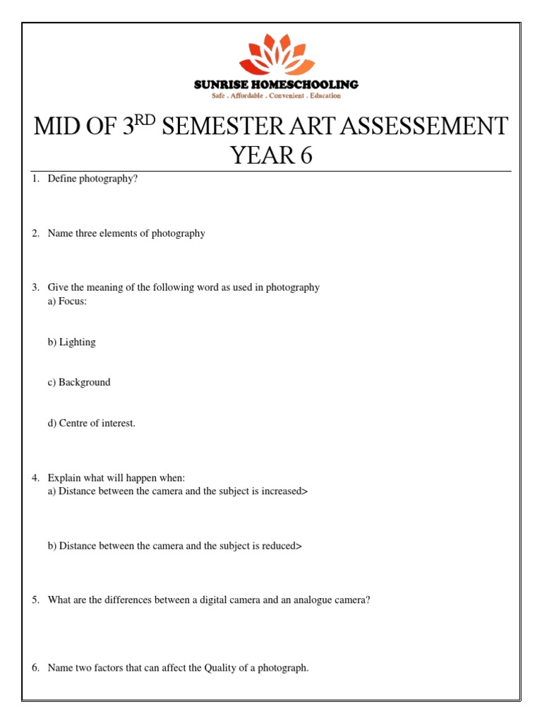 Mid of 3RD Semester Art Assessement Year 6 | PDF | Art