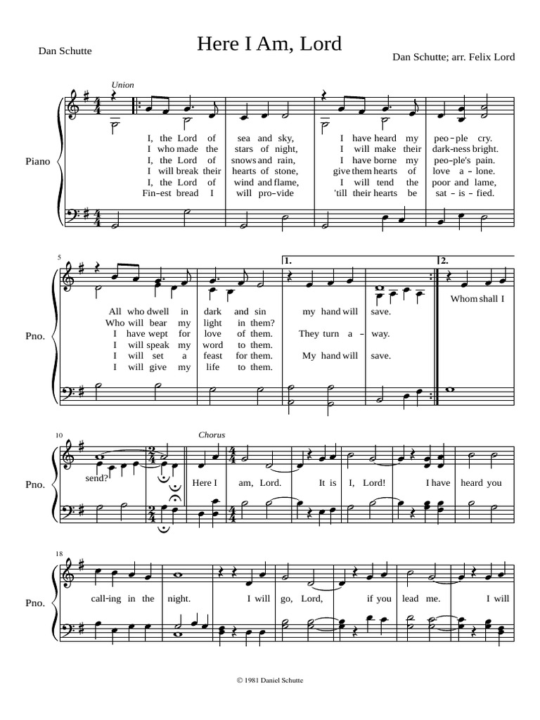 Here I Am, Lord Dan Schutte Arr. Felix Lord Dan Schutte PDF Weekly