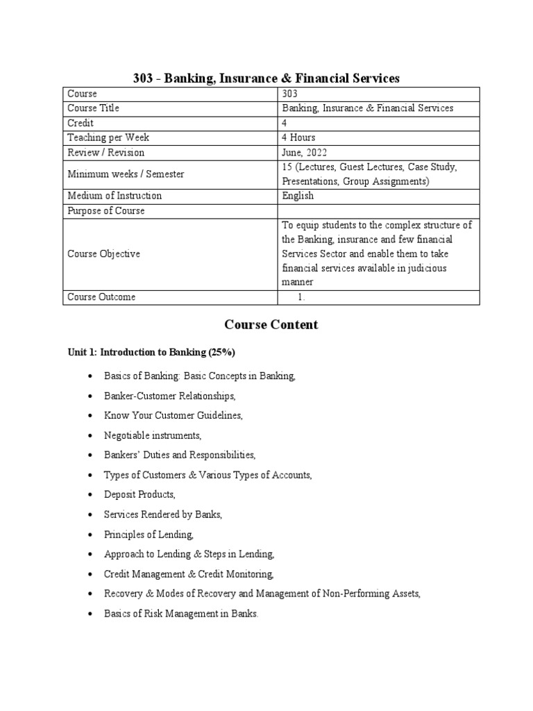 Banking, Insurance & Financial Services Course | PDF | Banks | Money