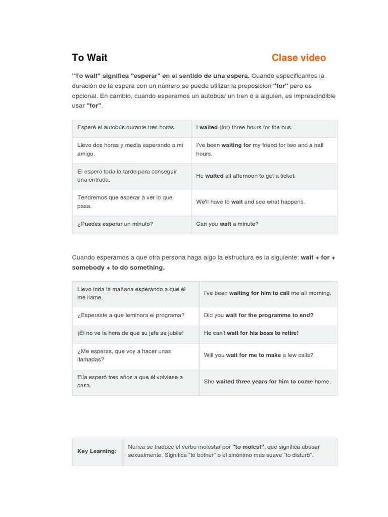 Uso del verbo "wait" en inglés PDF — free download