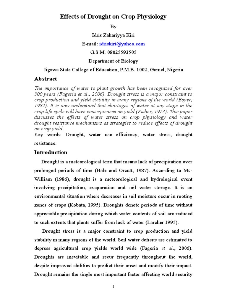 Effects Of Drought On Crop Physiology Pdf Drought Maize