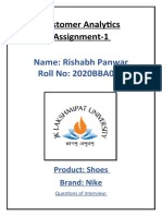 Customer Analytics Assignment-1: Name: Rishabh Panwar Roll No: 2020BBA039