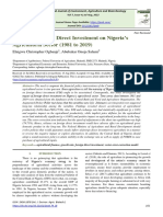 Impact of Foreign Direct Investment On Nigeria's Agricultural Sector (1981 To 2019)