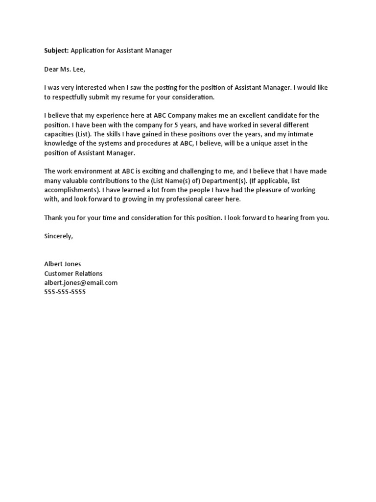 Subject: Application For Assistant Manager | PDF