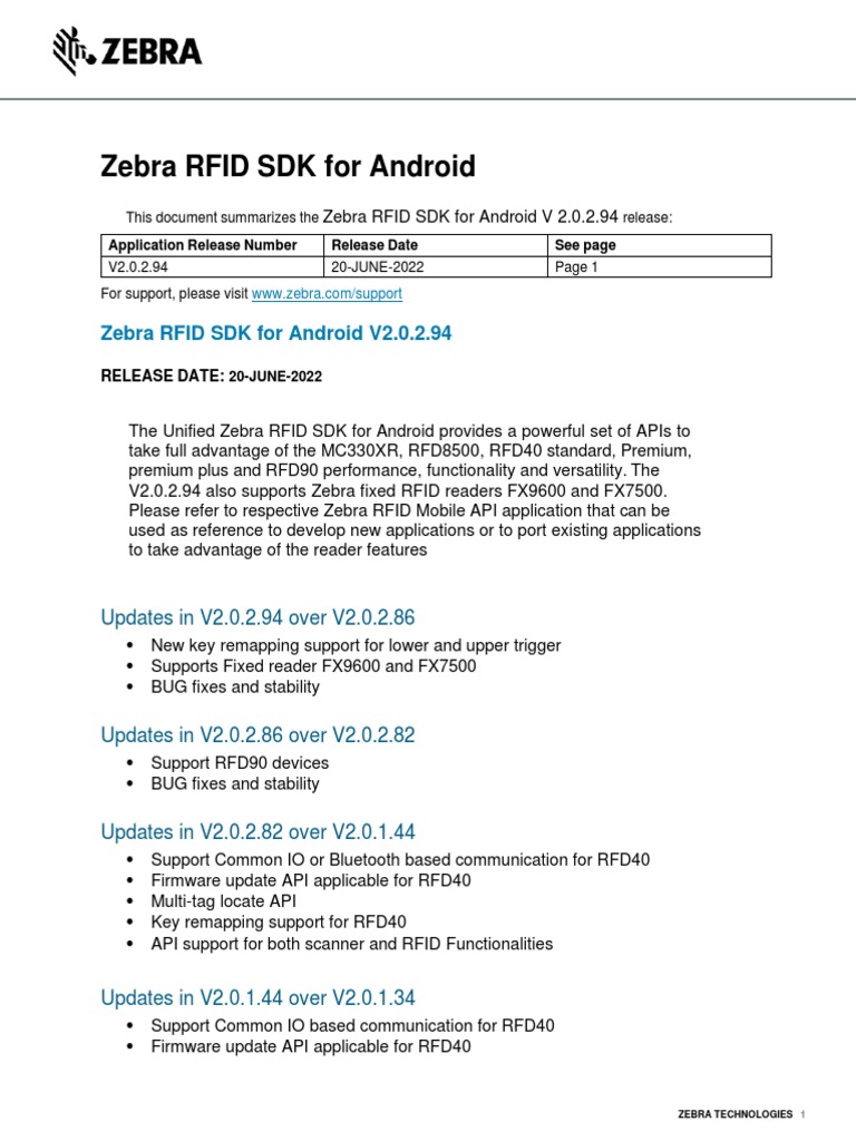 Zebra RFID SDK For Android V2.0.2.94 PDF Android (Operating System
