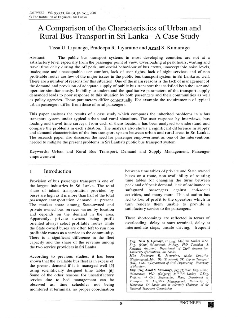 A Comparison of The Characteristics of Urban and R | PDF | Bus | Economies