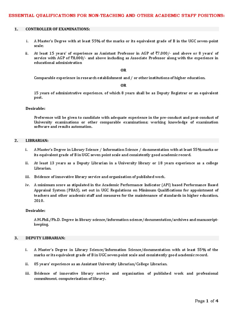Essential Qualifications & General Instructions For Non Teaching ...